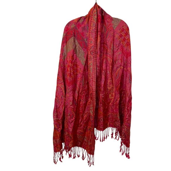 Magnificent European Adventure Travel Paisley PINK ORANGE pashmina wrap … - Picture 5 of 5